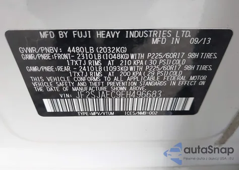 2014 Subaru Forester 2.5I Premium из США, поврежденный, VIN JF2SJAEC9EH496683